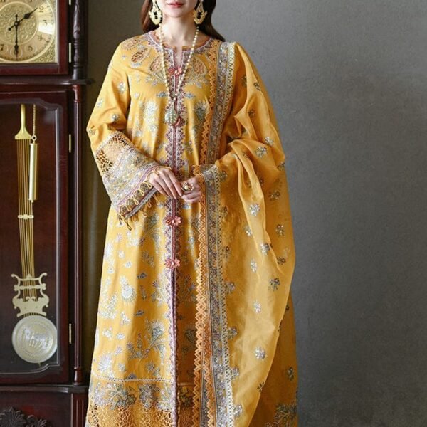 SP-2510 Unstitched Fully Embroided Lawn Suit With Organza Embroidered Dupatta