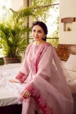 RA-46 Embroidered Unstitched Lawn 3Pc Suit With Organza Embroidered Dupatta