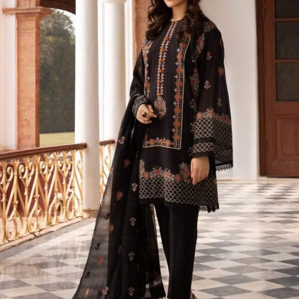 BR-465 Lawn Unstitched Embroidered 3pc Suit With Bamber Chiffon Embroidered Dupatta