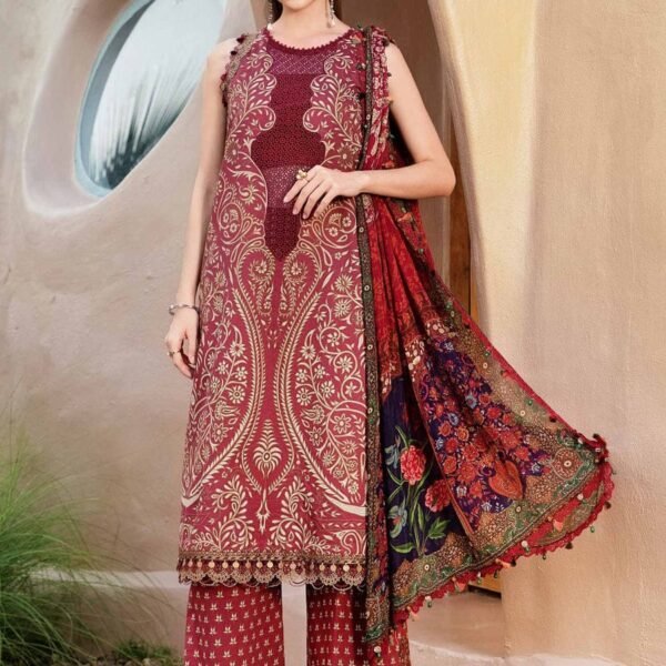 MB-478 Unstitched Digital Printed Lawn Suit 3pc With Voil Lawn Digital Printed Dupatta & Embroidered Patches