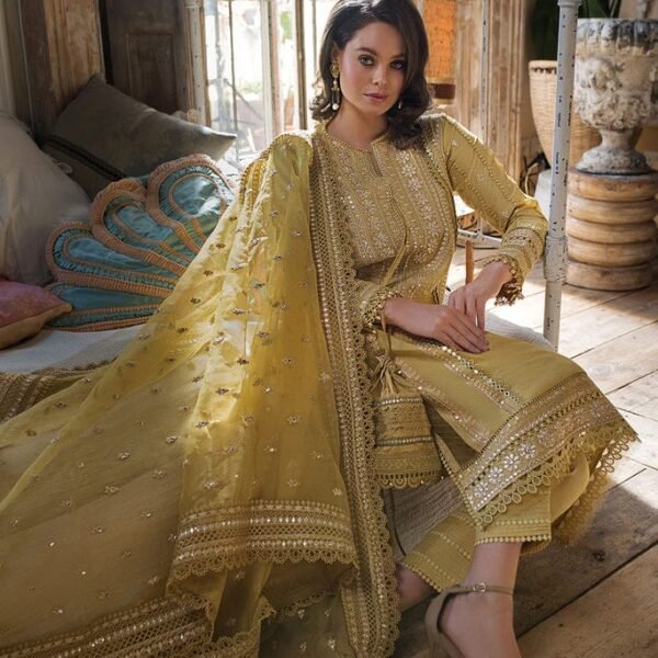 SB-62 Sequence Embroidered Unstitched Lawn 3pc Suit With Sequence Embroidered Organza Dupatta