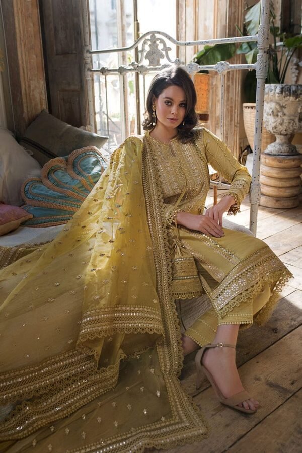 SB-62 Sequence Embroidered Unstitched Lawn 3pc Suit With Sequence Embroidered Organza Dupatta