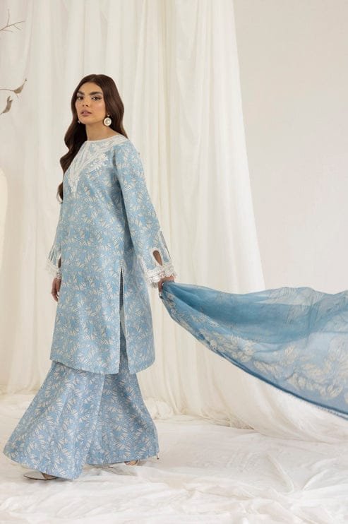 MB-442 Unstitched Digital Printed Lawn Suit 3pc With Digital Printed Voil Dupatta & Embroidered Patches