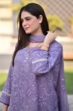 BR-2575 Unstitched Embroidered Lawn Suit 3pc With Bamber Chiffon Embroidered Dupatta