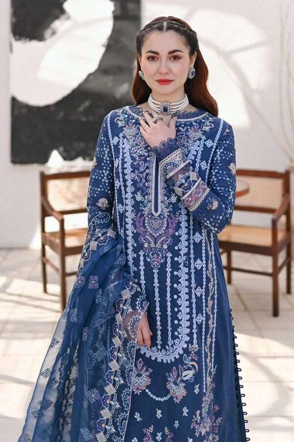 SP-2545 Unstitched Embroidered Lawn 3pc Suit With Organza Embroidered Dupatta