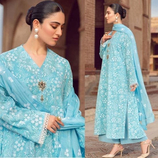 BR-08 Lawn 3Pc Embroidered Suit with Bamber Chiffon Embroidered Dupatta