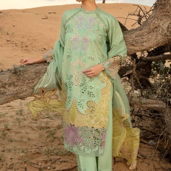 RR-816 Lawn Embroidered 3pc With Embroidered Organza Dupatta