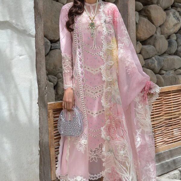 CM-2600 Lawn Unstitched 3pc Embroidered Suit With Embroidered Poly Lawn Dupatta