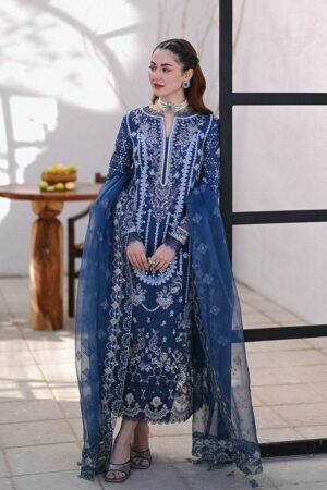 SP-2545 Unstitched Embroidered Lawn 3pc Suit With Organza Embroidered Dupatta