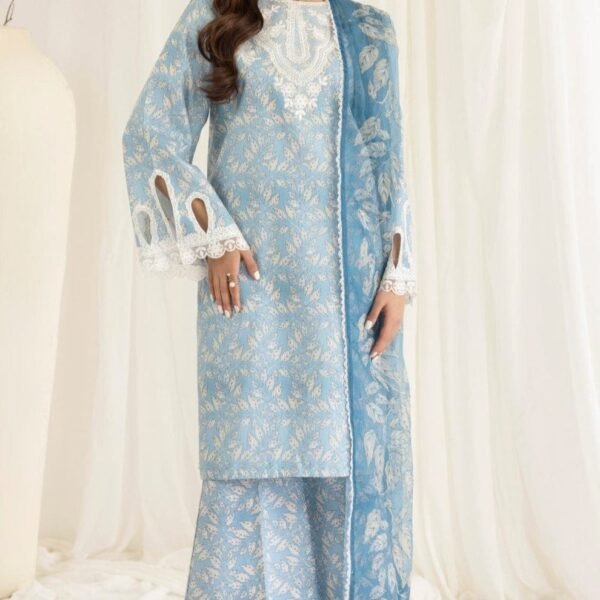 MB-442 Unstitched Digital Printed Lawn Suit 3pc With Digital Printed Voil Dupatta & Embroidered Patches