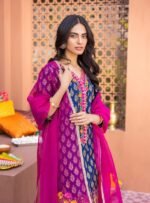 MB 112 Digital Printed Lawn 3pc Suit With Digital Printed Poly Lawn Dupatta & Embroidered Patches
