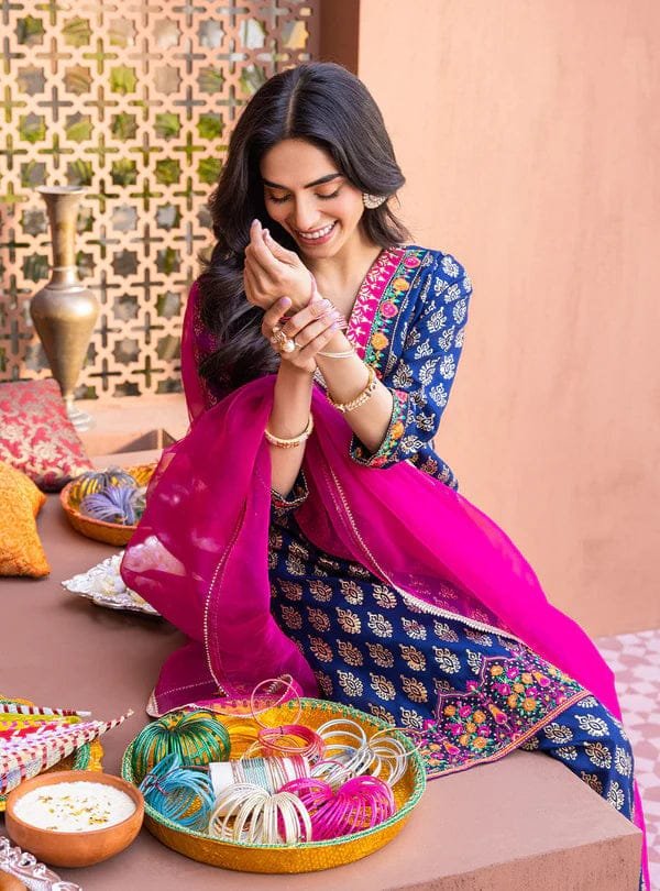 MB 112 Digital Printed Lawn 3pc Suit With Digital Printed Poly Lawn Dupatta & Embroidered Patches