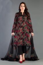 BR-345 Lawn Unstitched Embroidered 3pc Suit With Embroidered Chiffon Dupatta
