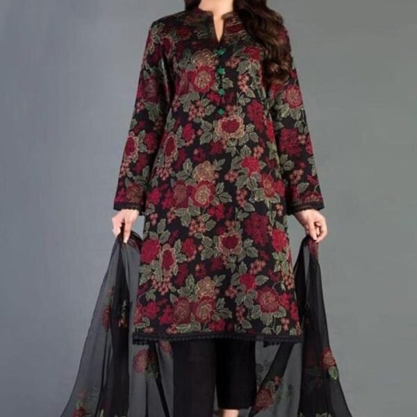BR-345 Lawn Unstitched Embroidered 3pc Suit With Embroidered Chiffon Dupatta