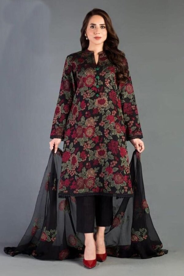 BR-345 Lawn Unstitched Embroidered 3pc Suit With Embroidered Chiffon Dupatta