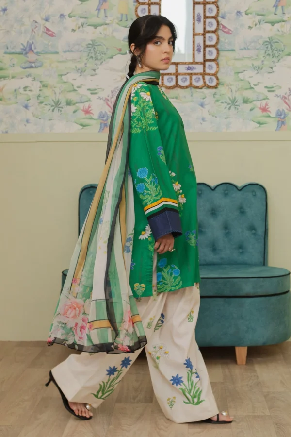 CO 498 Digital Printed 3Pc Unstitched Lawn Suit With Digital Printed Monar Dupatta