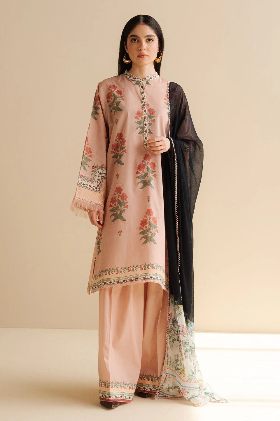 CO 490 Digital Printed 3Pc Unstitched Lawn Suit With Digital Printed Monar Dupatta