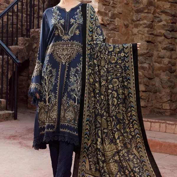 SR-2060 Dhanak Embroidered Suit With Digital Printed Wool Shawl