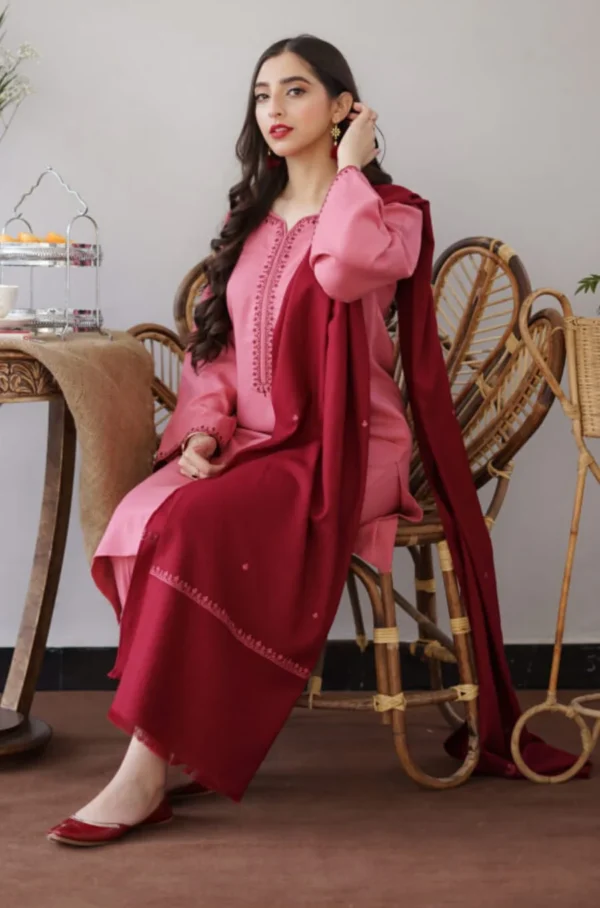AS-05 Unstitched Fully Embroidered Dhanak Suit With Dhanak Shawl