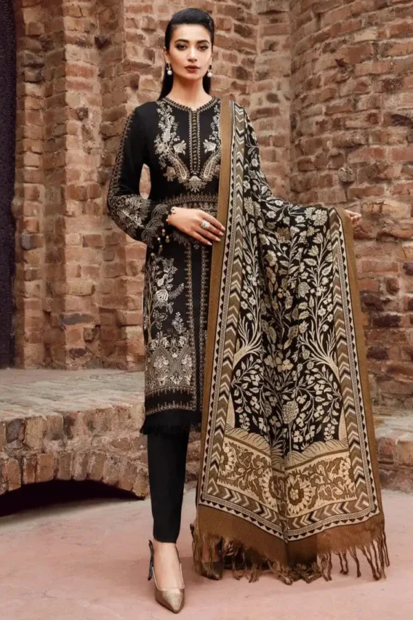BR-2061 Dhanak Embroidered Suit With Digital Printed Wool Shawl