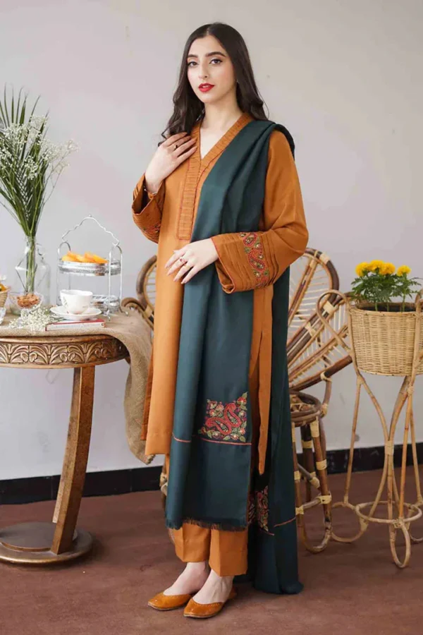 GA-1120 Unstitched Heavy Embroidered Dhanak Suit Embroidered Dhanak Shawl