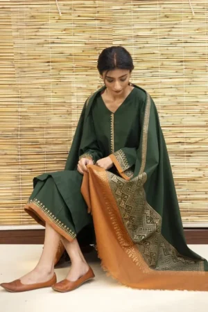 BR-1075 3Pc Unstitched Dhanak Suit with Printed Woolen Shawl