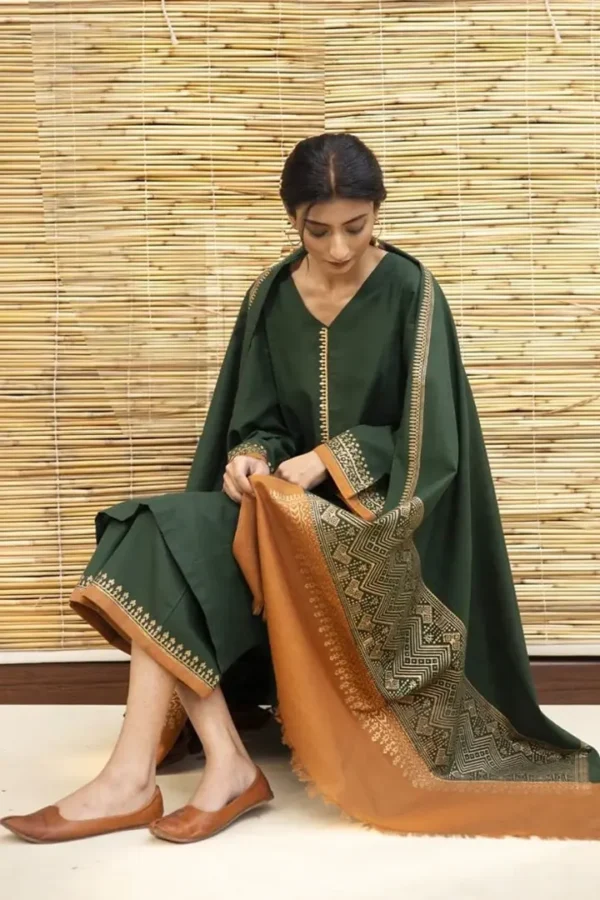 BR-1075 3Pc Unstitched Dhanak Suit with Printed Woolen Shawl
