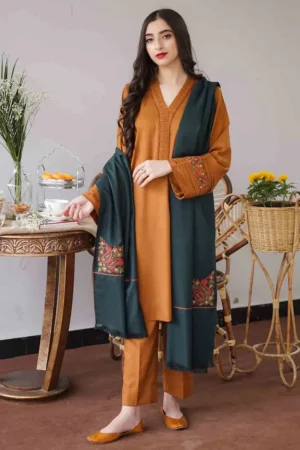 GA-1120 Unstitched Heavy Embroidered Dhanak Suit Embroidered Dhanak Shawl