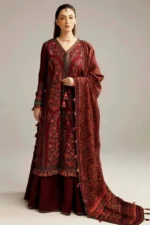 HR-730 Dhanak Embroidered Suit With Digital Printed Wool Shawl