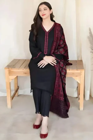 BR_835 3Pc Unstitched Dhanak Suit with Printed Woolen Shawl