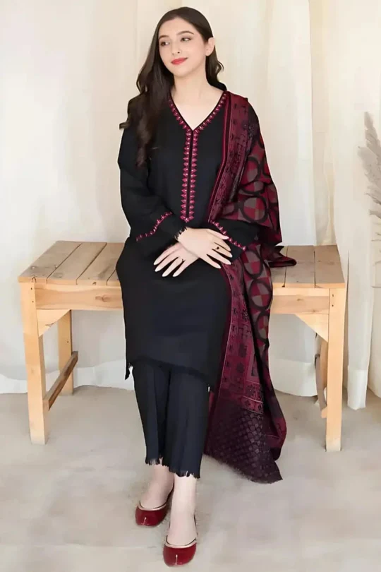BR_835 3Pc Unstitched Dhanak Suit with Printed Woolen Shawl