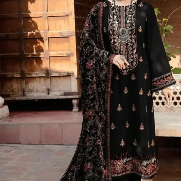 RM-650 Unstitched Heavy Embroidered Dhanak Suit With Embroidered Dhanak Shawl
