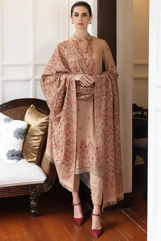 BR_685 Unstitched Heavy Embroidered Dhanak Suit Embroidered Dhanak Shawl