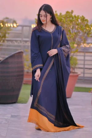 BR-1145 3Pc Unstitched Dhanak Suit with Printed Woolen Shawl