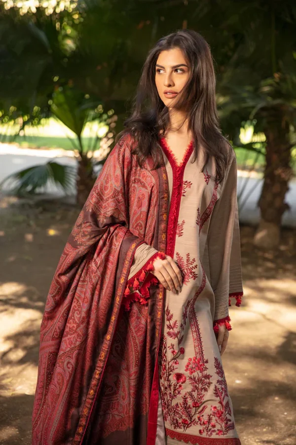 SN-620 Unstitched Fully Embroided Dhanak Suit With Wool Shawl