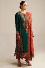 MB-525 Unstitched Dhanak Stuff Full Embroidered Suit With Printed Wool Shawl With Extra Patches