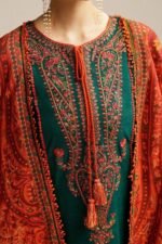MB-525 Unstitched Dhanak Stuff Full Embroidered Suit With Printed Wool Shawl With Extra Patches