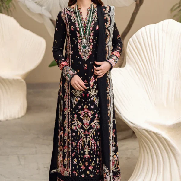 QL-2655 Unstitched Dhanak Stuff Full Embroidered Suit With Full Embroidered Shawl