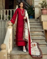 MQ-560 Unstitched Dhanak Stuff Full Embroidered Suit With Full Embroidered Shawl With Extra Patches