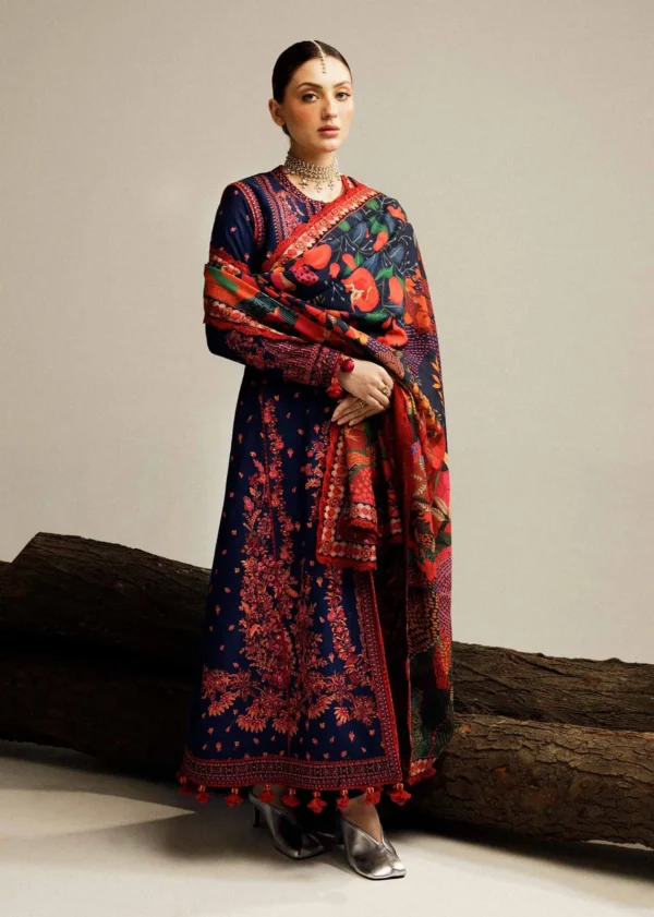 HR-570  Unstitched Dhanak Stuff Full Embroidered Suit With Digital Printed Wool Shawl