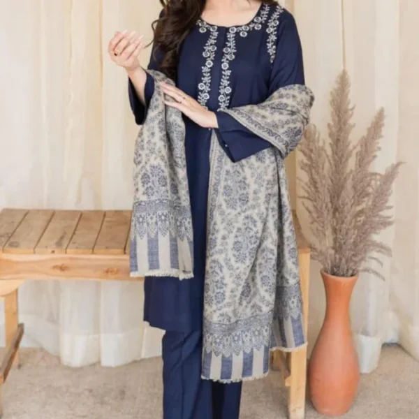 MB-830 Unstitched Fully Embroided Dhanak Suit With Wool Shawl