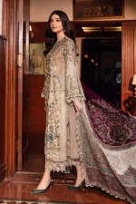 MB-550 Unstitched Dhanak Stuff Full Embroidered Suit With Printed Wool Shawl With Extra Patches