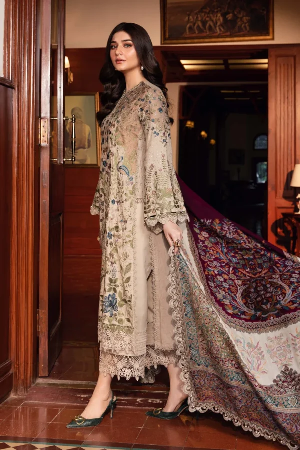 MB-550 Unstitched Dhanak Stuff Full Embroidered Suit With Printed Wool Shawl With Extra Patches