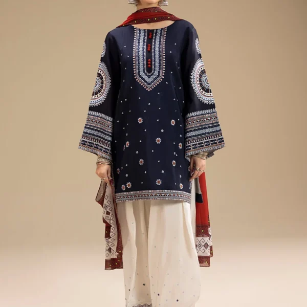 RR-610 Unstitched Dhanak Stuff Full Embroidered Suit With Printed Wool Shawl
