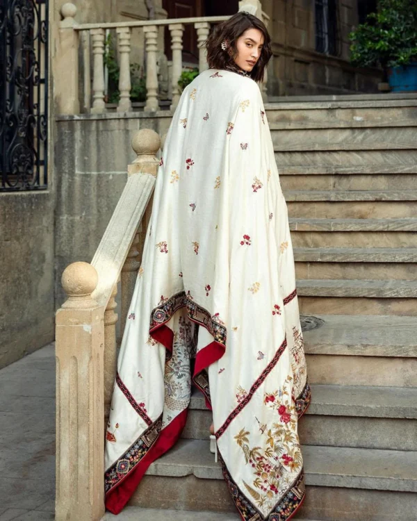 MQ-560 Unstitched Dhanak Stuff Full Embroidered Suit With Full Embroidered Shawl With Extra Patches
