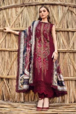 HR-515 Unstitched Dhanak Stuff Full Embroidered Suit With Printed Wool Shawl With Extra Patches