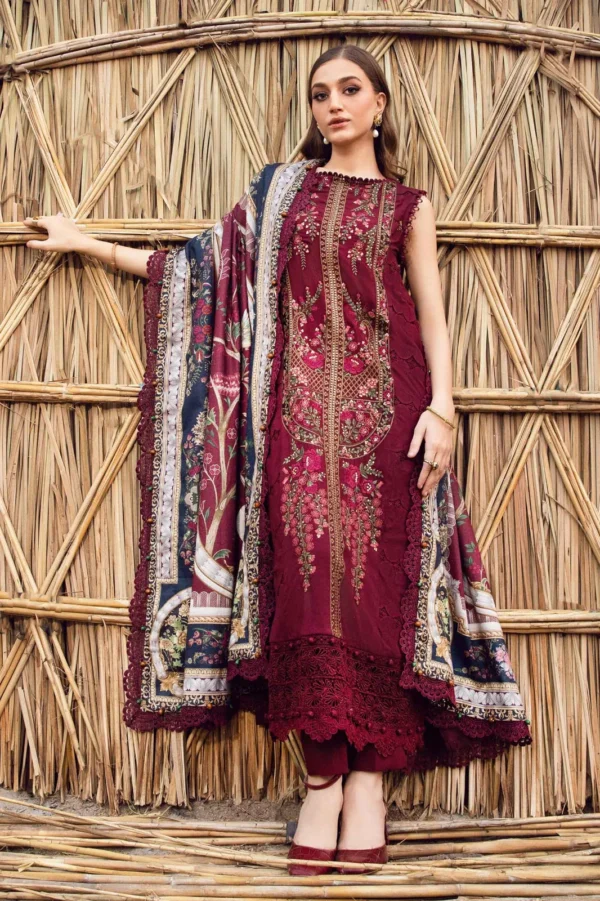 HR-515 Unstitched Dhanak Stuff Full Embroidered Suit With Printed Wool Shawl With Extra Patches