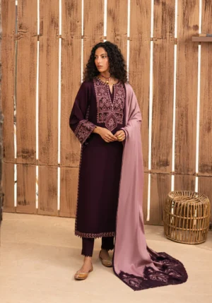RP-605 Unstitched Dhanak Stuff Full Embroidered Suit With Digital Printed Wool Shawl
