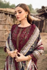 HR-515 Unstitched Dhanak Stuff Full Embroidered Suit With Printed Wool Shawl With Extra Patches