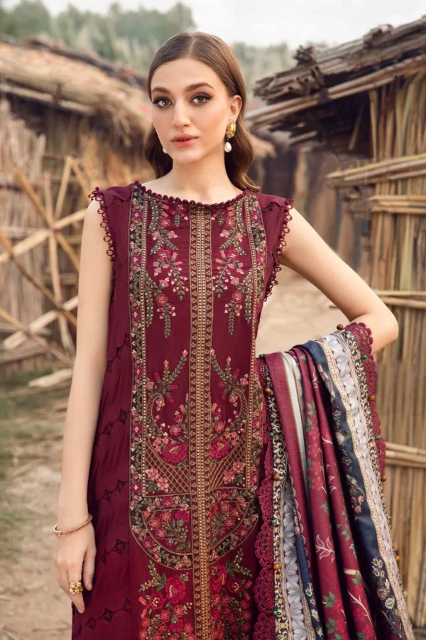 HR-515 Unstitched Dhanak Stuff Full Embroidered Suit With Printed Wool Shawl With Extra Patches